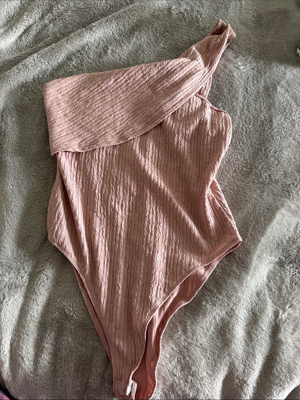 SHEIN Blush Pink One-Shoulder Textured Bodysuit